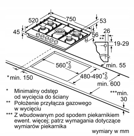 Płyta gazowa BOSCH PCQ7A5I90 75 cm