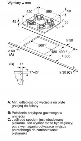 Płyta gazowa Bosch POH6B6K30 szklana WOK