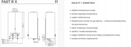 Ogrzewacz gazowy przepływowy Ariston 21,5 kW klasa A GZ50