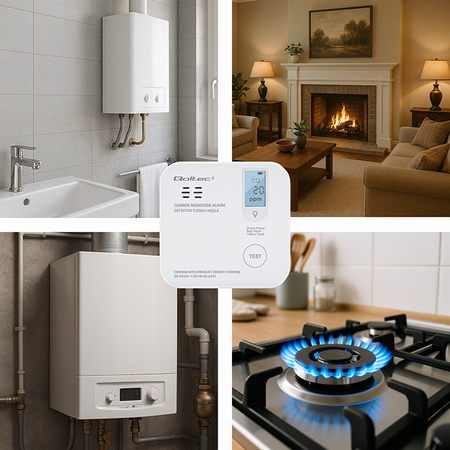  Certyfikowany bezprzewodowy Czujnik tlenku węgla (czadu) z baterią | detektor CO | żywotność sensora 10 lat | alarm 85dB | LED