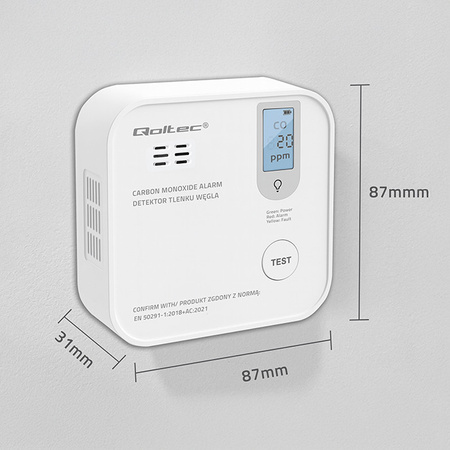  Certyfikowany bezprzewodowy Czujnik tlenku węgla (czadu) z baterią | detektor CO | żywotność sensora 10 lat | alarm 85dB | LED